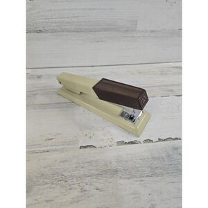 Vintage Bates 640 Custom Stapler Beige Faux Woodgrain Metal Desktop Made in USA